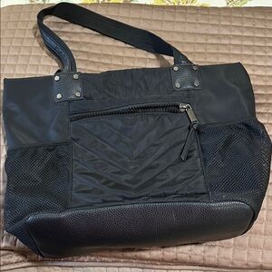 Black Tote Bag with Mesh Accents